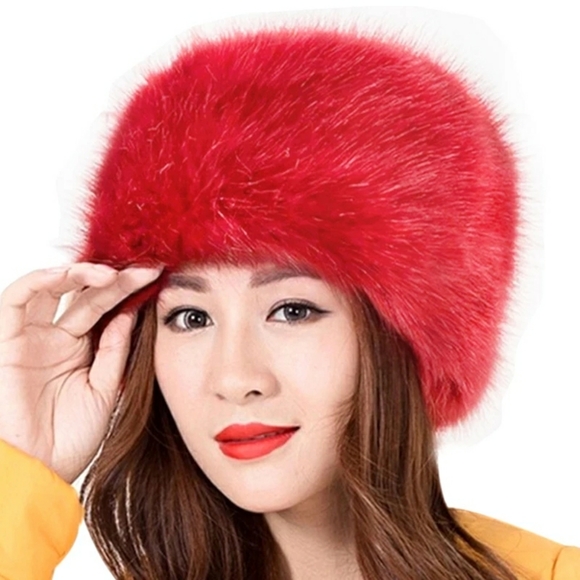 Red Faux Fur  Russian Toque Hat - Picture 1 of 12